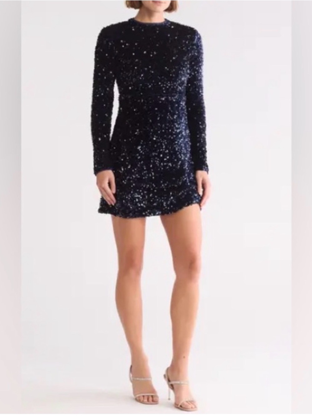 Rachel Parcell Sequin Ruched Mini Dress Wedding Guest Holiday Cocktail Navy Sml